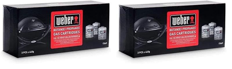 Weber Gas Cartridge (6-Pack) - Disposable for Butane/Propane Gas, ideal Q 100/1000, Go-Anywhere Gas, Traveler, Sumit Charcoal & Performer Series, 3-4 hours burning time (17669)