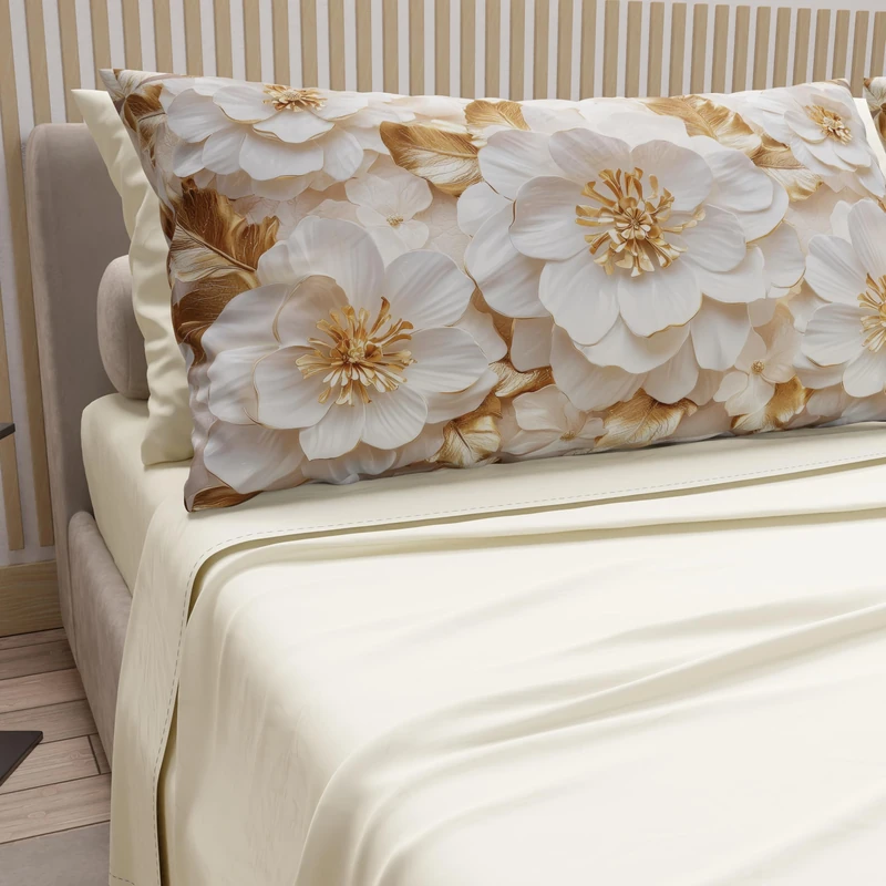 PETTI Artigiani Italiani - Cotton Sheets with Pillowcases in Digital Print, Double Bed Sheet, Floral Pattern 33 Cream Bedding Set, 100% Made in Italy