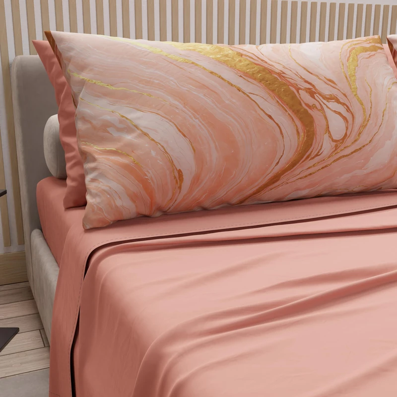 PETTI Artigiani Italiani - Cotton Sheets with Pillowcases in Digital Print, Double Sheet, Salmon Marble Design Bed Set, 100% Made in Italy