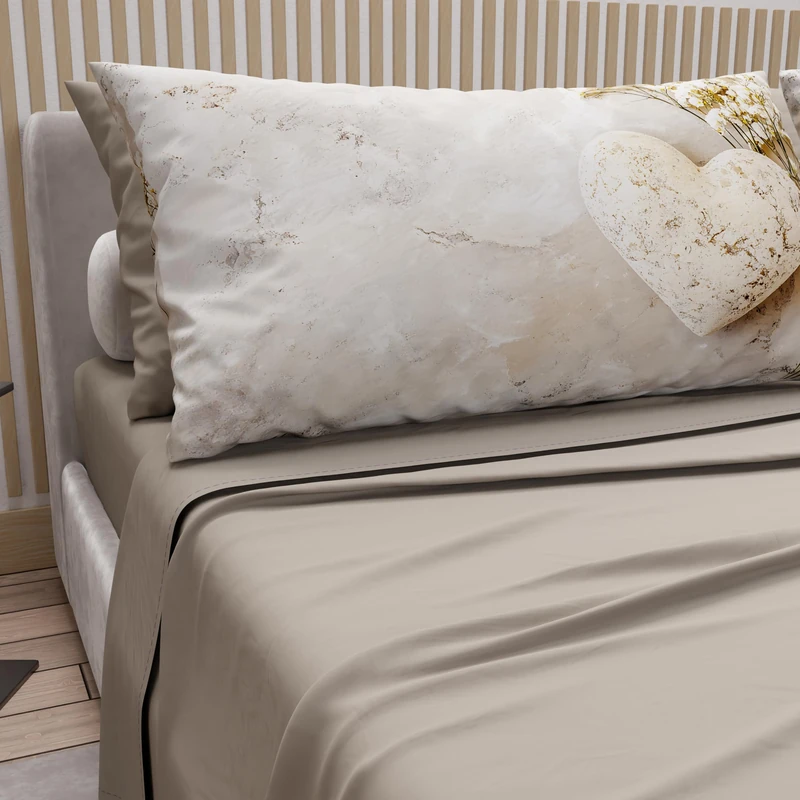 PETTI Artigiani Italiani - Cotton Sheets with Pillowcases in Digital Print, Single Sheet, 339 Light Mud Design Bed Set, 100% Made in Italy
