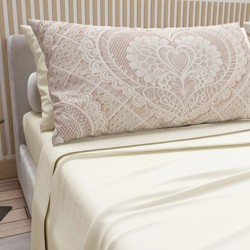 PETTI Artigiani Italiani - Cotton Sheets with Pillowcases in Digital Print, Single Sheet, 321 Cream Pattern Bedding Set, 100% Made in Italy