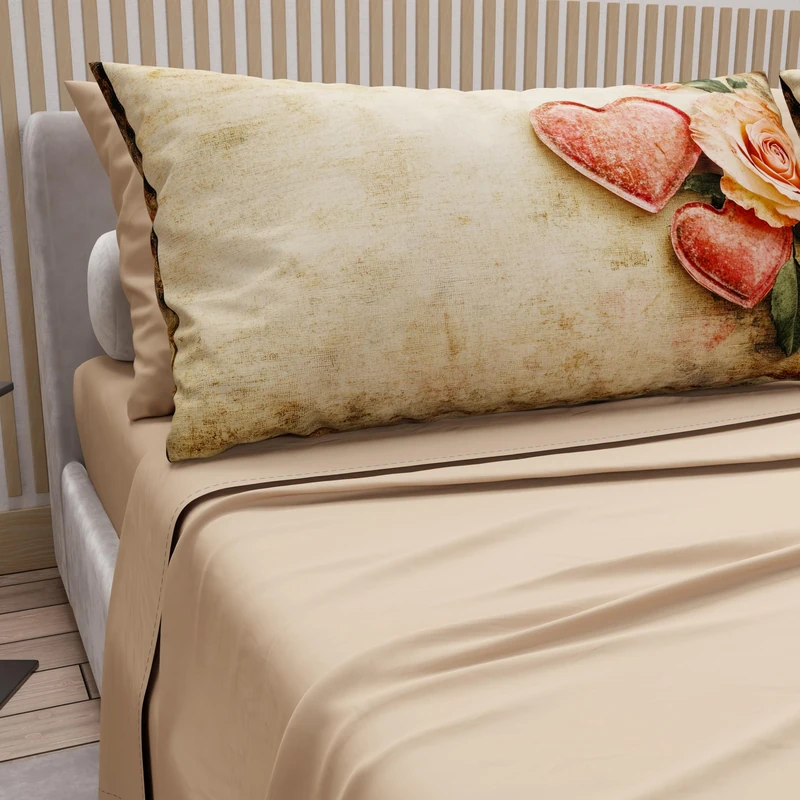 PETTI Artigiani Italiani - Cotton Sheets with Pillowcases in Digital Print, Single Sheet, 332 Beige Patterned Bed Set, 100% Made in Italy