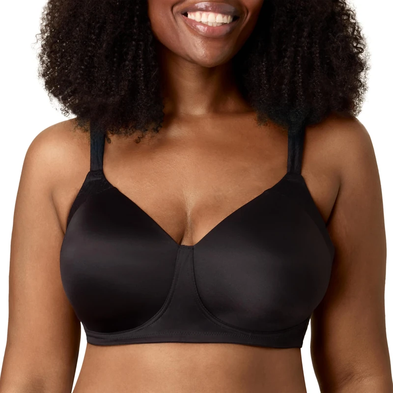 Playtex Women's Smoothing Wireless, T-Shirt Plus Size Bras Available, Full Coverage, 4-Way Support, Dressed in Black, 40C