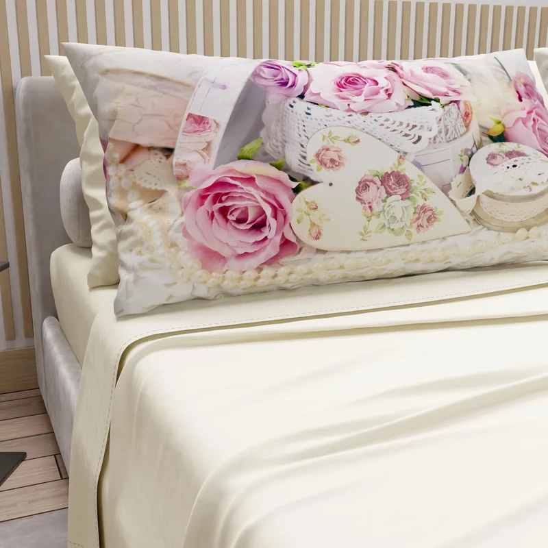 PETTI Artigiani Italiani - Cotton Sheets with Pillowcases in Digital Print, Single Sheet, 328 Cream Pattern Bedding Set, 100% Made in Italy