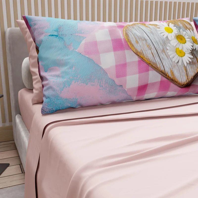 PETTI Artigiani Italiani - Double Bed Sheets Cotton with Pillowcases in Digital Print, Double Bed Sheet Pattern 329 Light Powder, 100% Made in Italy