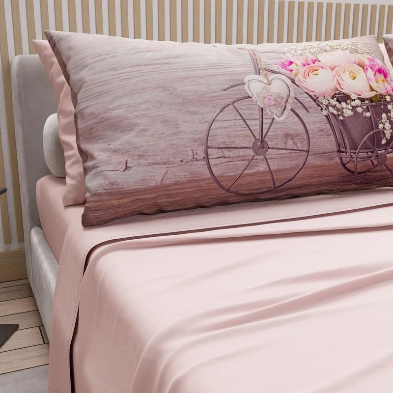 PETTI Artigiani Italiani - Cotton Sheets with Pillowcases in Digital Print, Single Sheet, 337 Light Powder Pattern Bedding Set, 100% Made in Italy