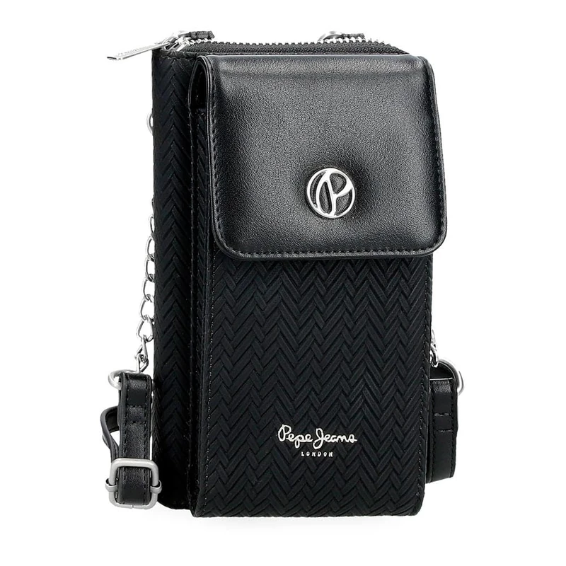 Pepe Jeans Sprig Messenger Bag Mobile phone case Black 11x20x4cm Faux leather by Joumma Bags