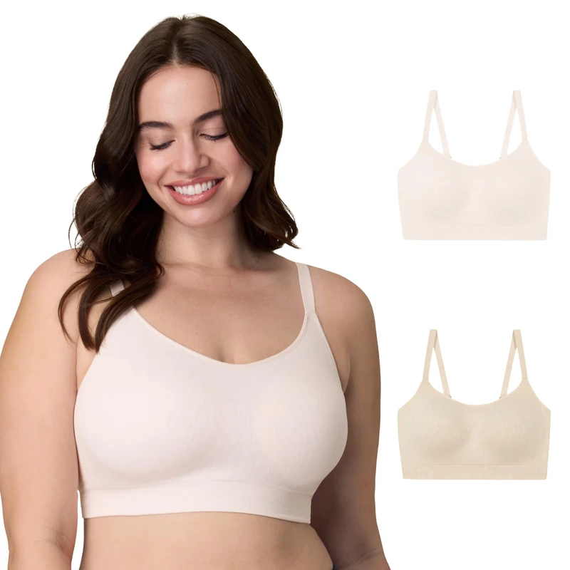 Playtex Women's Wireless Pack, Plus-Size Bras Available, Moisture-Wicking, Full Coverage, Convertible, 4752, 2-Pack, Heirloom White/Almond, S (Pack of 2)