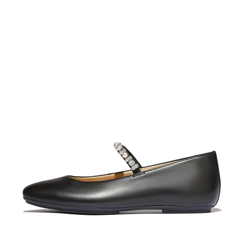 Fitflop DELICATO Pearls-and-Crystal Leather Ballet Flats Black