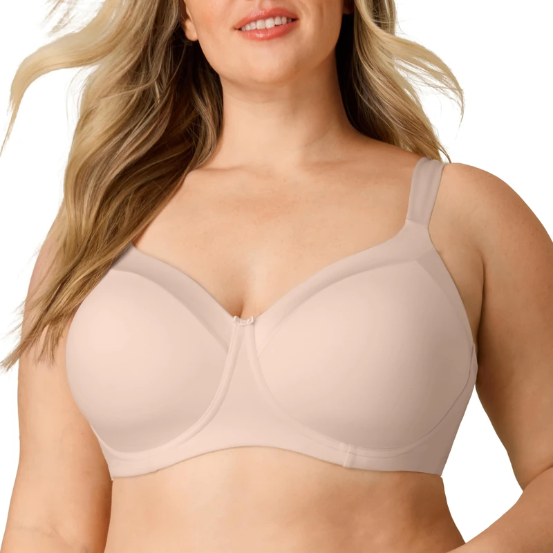 Playtex Women's Wireless Balconette, Plus Size Bras Available, Full Coverage, 4-Way Support, Moisture-Wicking, Almond, 36C