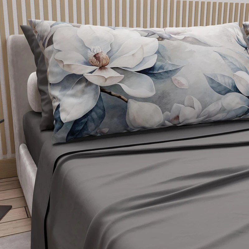 PETTI Artigiani Italiani - Cotton Sheets with Pillowcases in Digital Print, Double Sheet, Floral Pattern 14 Dark Grey, 100% Made in Italy