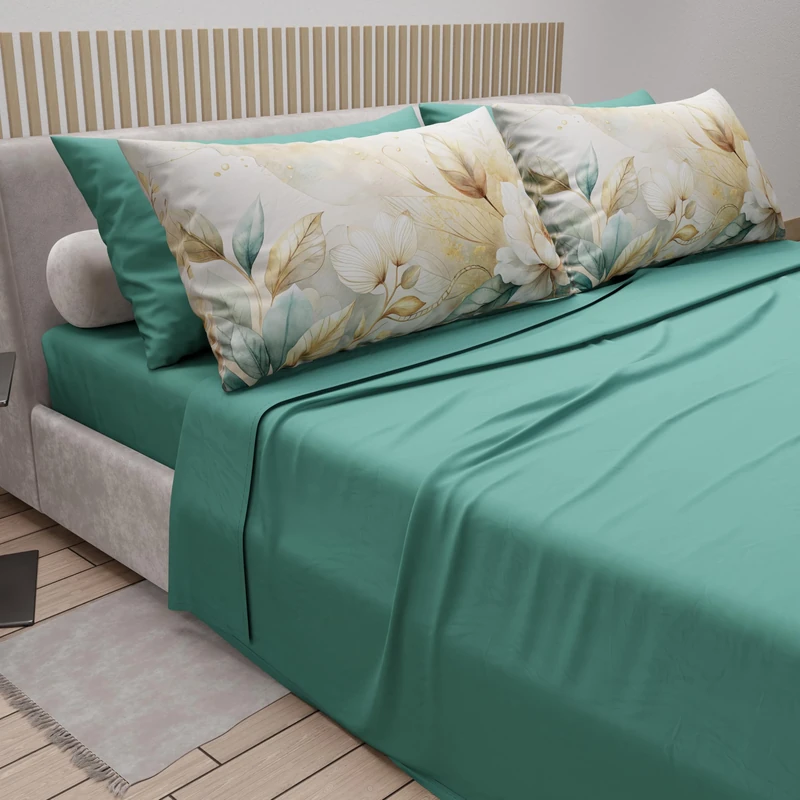 PETTI Artigiani Italiani - Double Bed Sheets with Pillowcases Floral Pattern, Full Sheet with Floral Pattern 165 Ochre