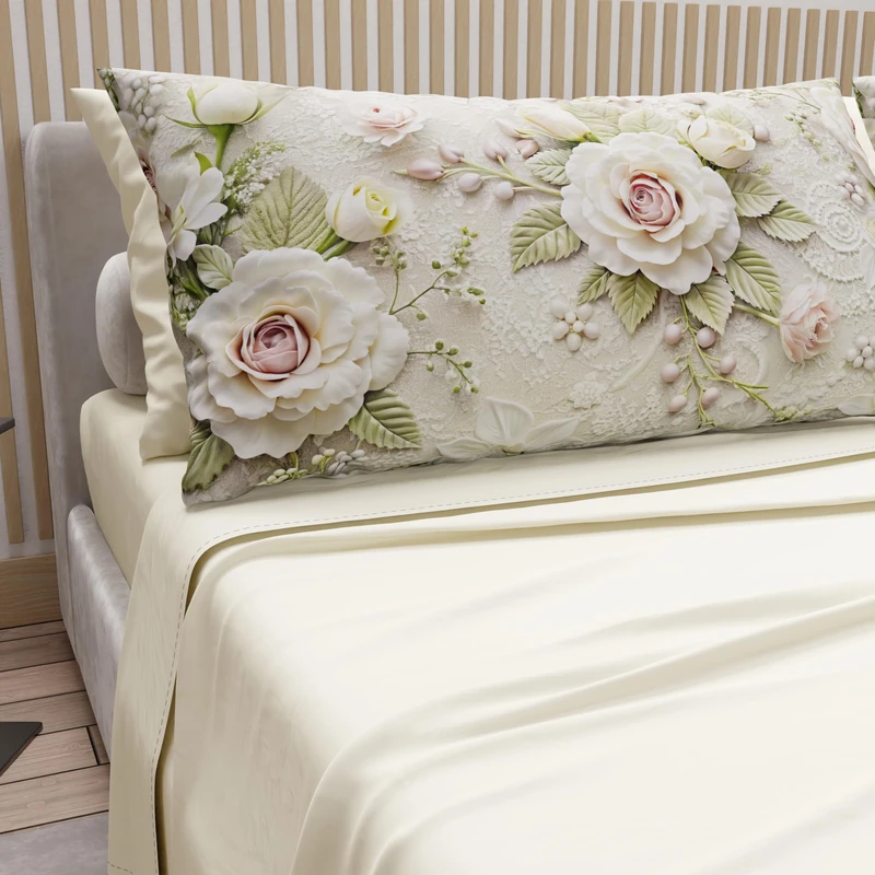 PETTI Artigiani Italiani - Cotton Sheets with Pillowcases in Digital Print, Double Sheet, 334 Cream Patterned Bed Set, 100% Made in Italy