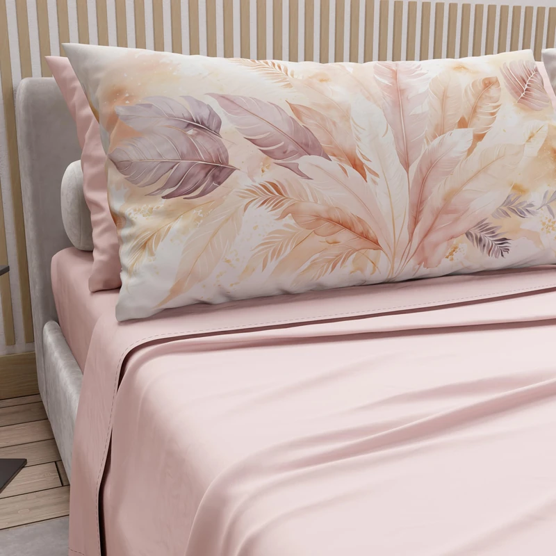 PETTI Artigiani Italiani - Cotton Sheets with Pillowcases in Digital Print, Double Sheet, Complete Bed Set with Powder Palm Pattern, 100% Made in Italy