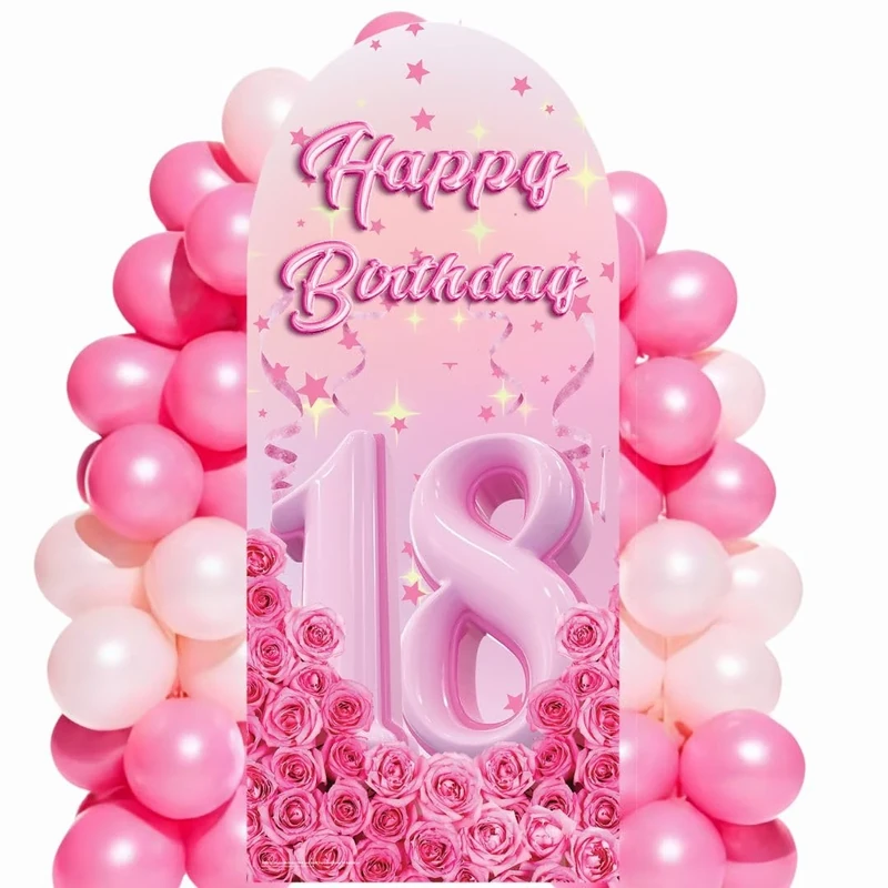 Star Cutouts SC4618 Happy Birthday Pink Gold Stars Roses Backdrop Sailboard Cardboard Cut Out Height 185cm