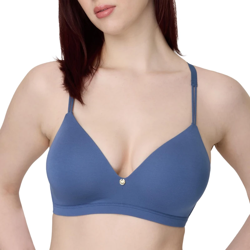 Maidenform Women's Wireless T-Shirt, Everyday Luxe Bra, Convertible Straps, Smoothing, Dungaree Blue, 40B