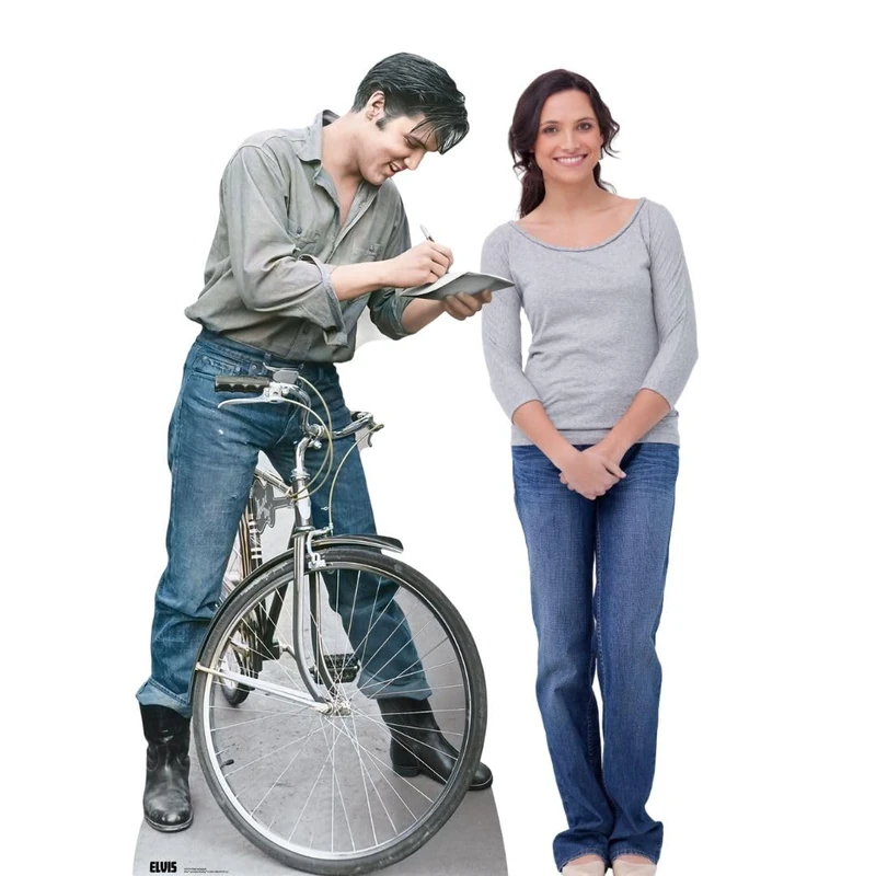 Star Cutouts SC4716 Elvis Presley Blue Jeans Autograph on Bike Lifesize Cardboard Cutout 183cm – Rock ’n’ Roll Legend Display, Elvis Fan Gift & Event Prop
