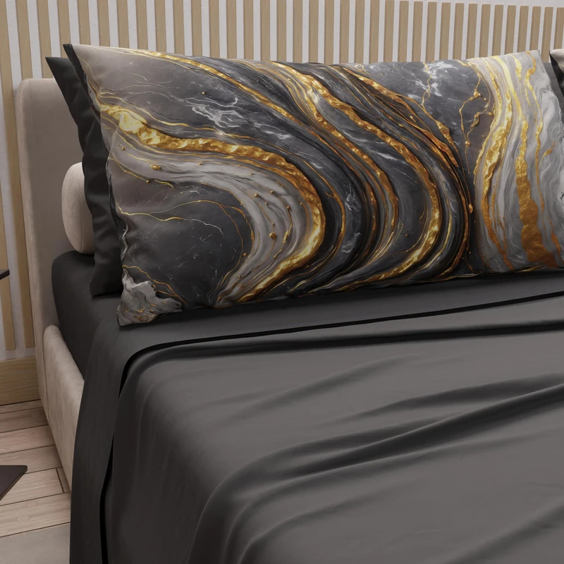 PETTI Artigiani Italiani - Cotton Sheets with Pillowcases in Digital Print, Single Sheet, Dark Grey Marble Pattern, 100% Made in Italy