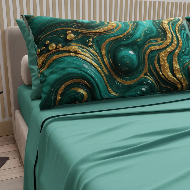 PETTI Artigiani Italiani - Cotton Sheets with Pillowcases in Digital Print, Single Sheet, Complete Bed Set with Teal Marble Design, 100% Made in Italy