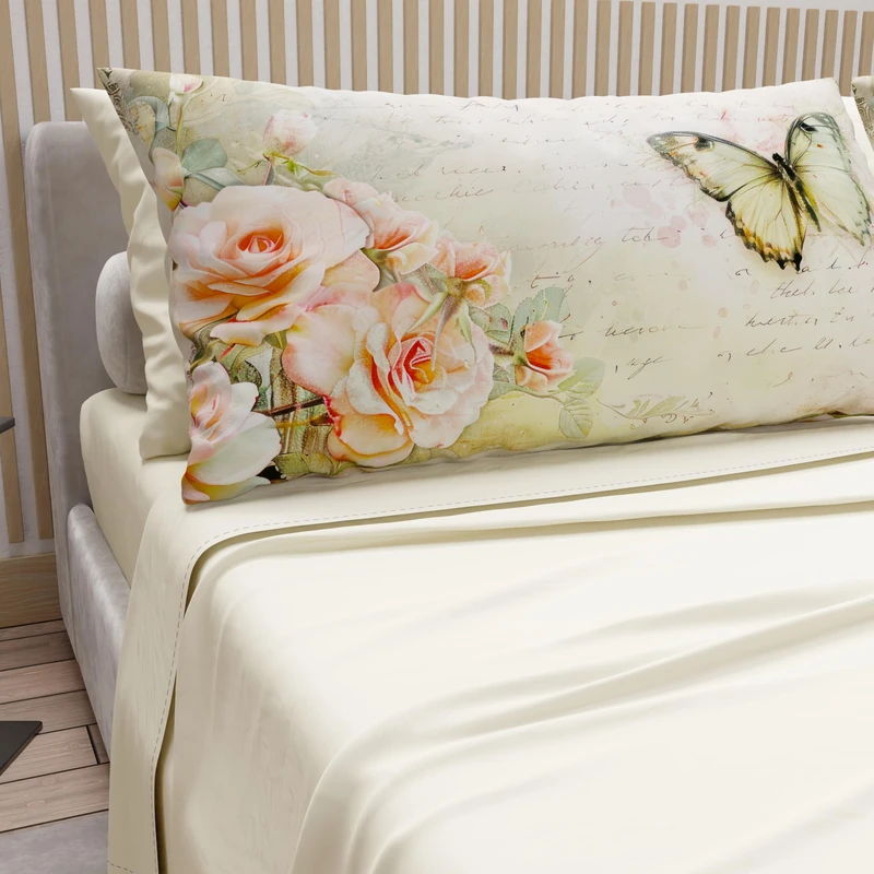 PETTI Artigiani Italiani - Cotton Sheets with Pillowcases in Digital Print, Double Sheet, 336 Cream Patterned Bed Set, 100% Made in Italy
