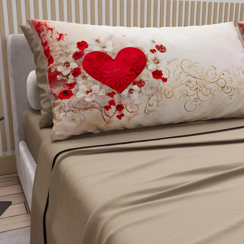 PETTI Artigiani Italiani - Cotton Sheets with Pillowcases in Digital Print, Double Sheet, 338 Taupe Patterned Bed Set, 100% Made in Italy