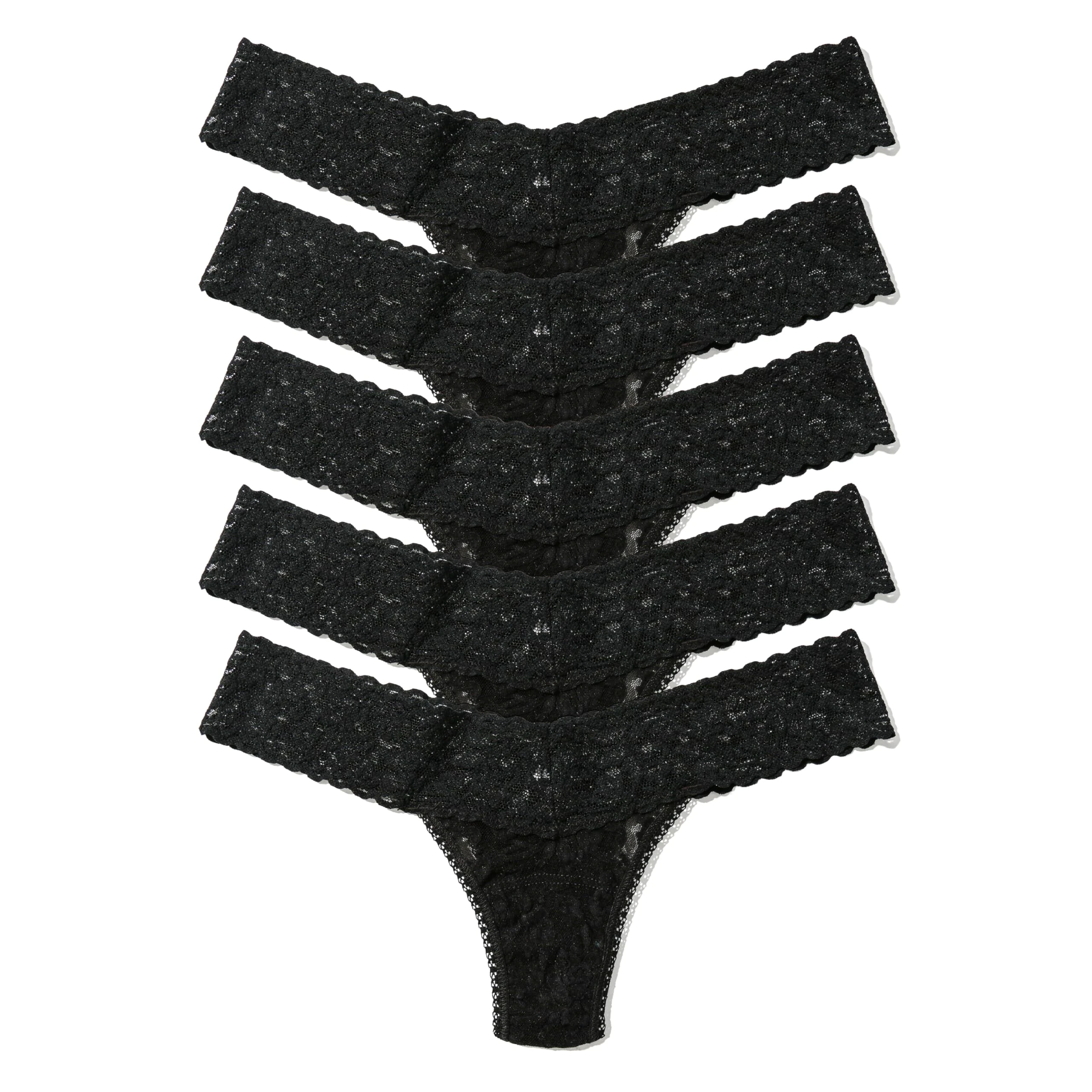hanky panky - Signature Lace Low Rise Thongs: Summer Edition | One Size 2-12 | Lace Lingerie, Womens Underwear | 3 or 5 pack, Black/Black/Black/Black/Black, One size