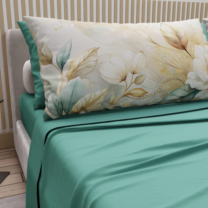 PETTI Artigiani Italiani - Cotton Sheets with Pillowcases in Digital Print, Double Bed Sheet, 154 Teal Floral Print Bedding Set, 100% Made in Italy - Image 1