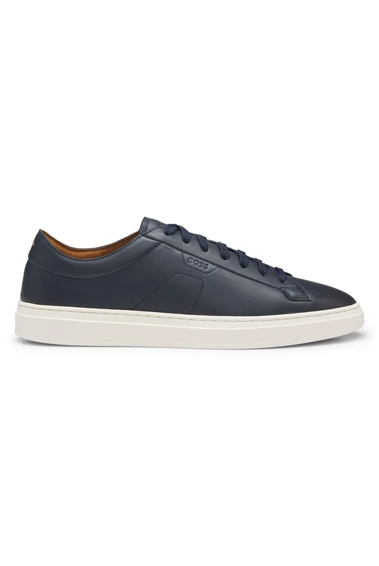 BOSS Mens Kieran Tenn Low-top Trainers in Leather with Embossed Logo Size 6 Dark Blue