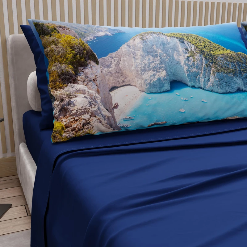 PETTI Artigiani Italiani - Double Bed Sheets Cotton with Pillowcases in Digital Print, Complete Sheet for Double Bed Zante Design, Electric Blue, 100% Made in Italy