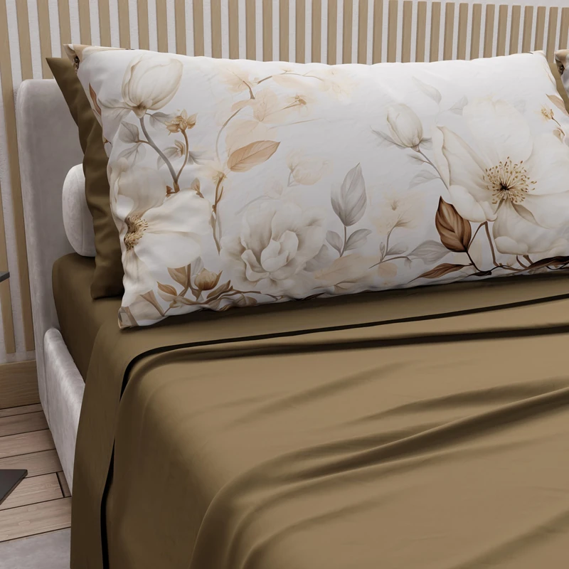 PETTI Artigiani Italiani - Cotton Sheets with Pillowcases in Digital Print, Double Bed Sheet, Floral 18 Mud Design Bed Set, 100% Made in Italy - Image 1