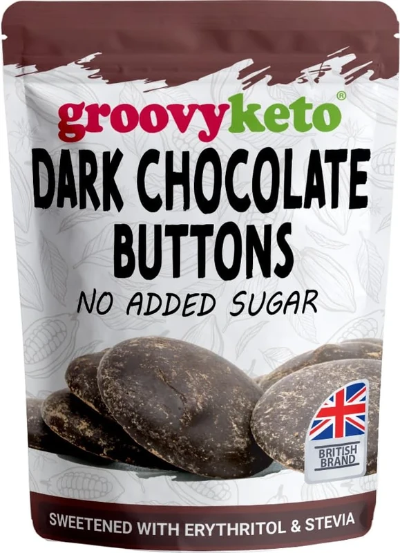 Groovy Keto Sugar Free Dark Chocolate Large Baking Buttons, Low Carb, Sweetened with Stevia Erythritol, Keto Friendly, Gluten Free for Baking Snacking Keto Diet Cookies and Dessert 210g Pouch