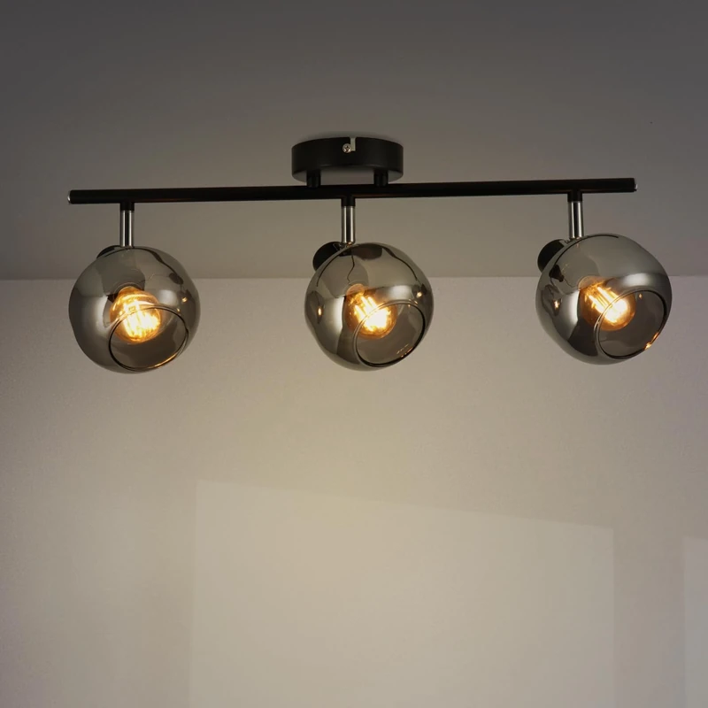 M Ledme - Glass Series 3 Spotlights, LED Interior Spotlight for Ceiling Bulbs E14, LED Interior Ceiling Light Black Finish (Bulb Not Included)