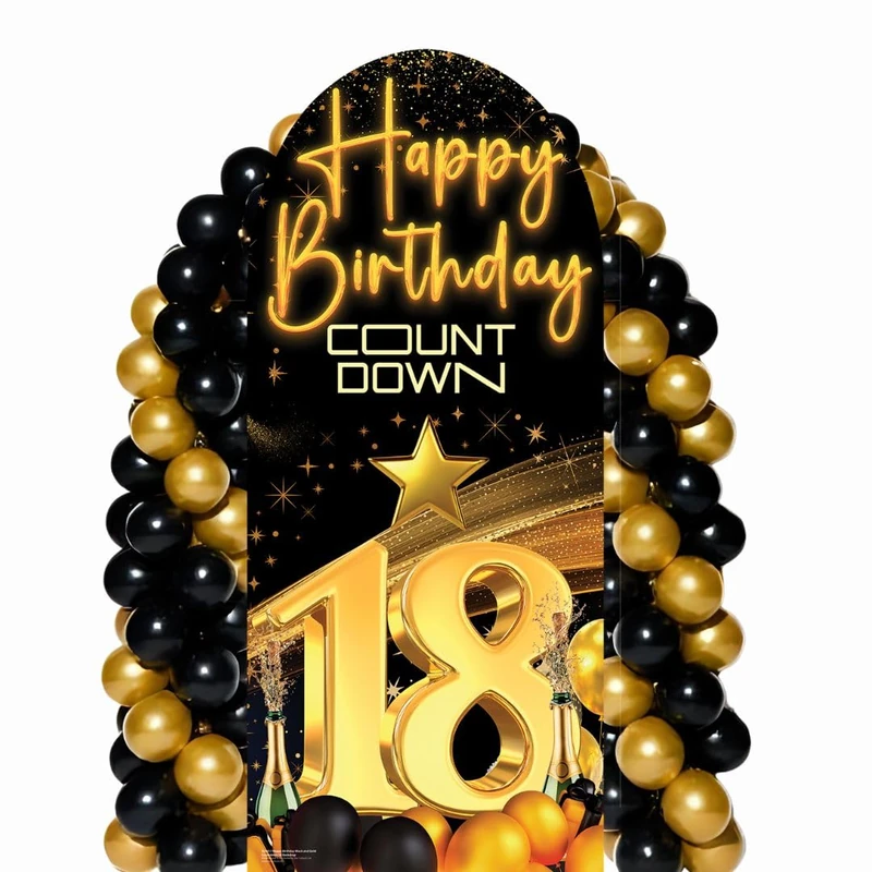 Star Cutouts SC4617 Happy Birthday Black Gold Countdown 18 Backdrop Sailboard Cardboard Cut Out Height 185cm