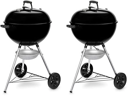 Weber Original Kettle Charcoal Grill, Ø 57cm Grill Area, BBQ Grill with Porcelain-Enamelled Lid & Bowl, Lid Thermometer, One-Touch Cleaning System - Black (14101004) (Pack of 2)