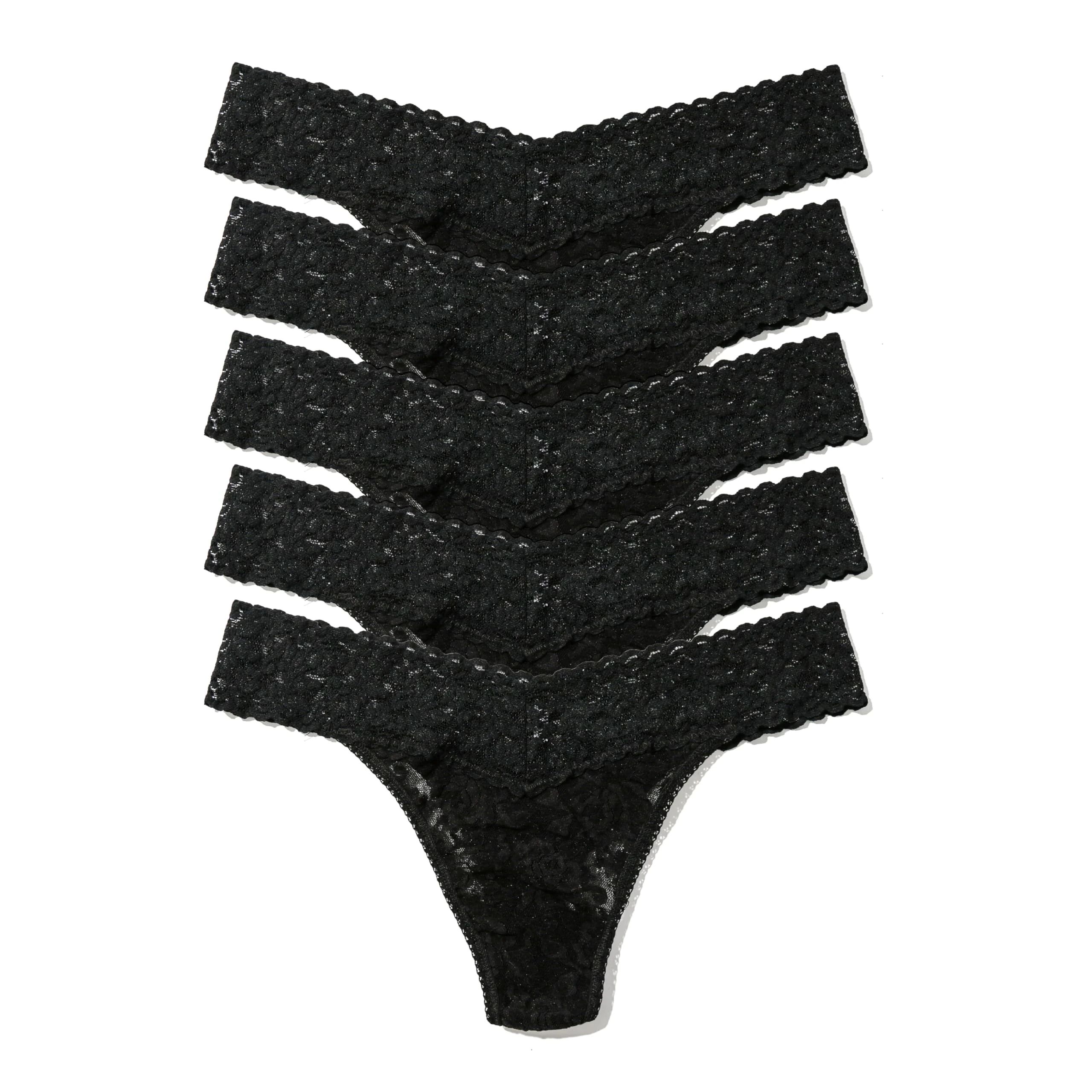 hanky panky - Signature Lace Original Rise Thongs: Summer Edition| One Size 4-14 | Lace Lingerie Underwear | 3 or 5 pack, Black/Black/Black/Black/Black, One size