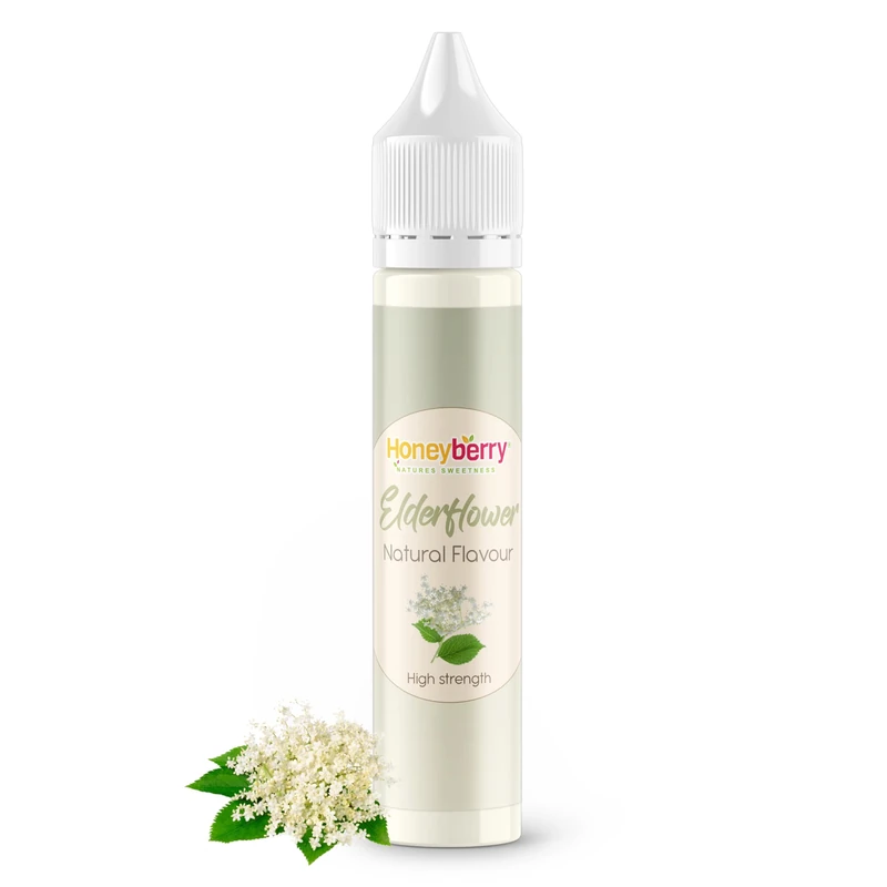 HONEYBERRY Natural Elderflower Food Flavouring 30ml – High Strength Professional Flavour Drops – Concentrated Liquid Essence for Baking, Desserts, Drinks & Cooking – No Artificial Additives