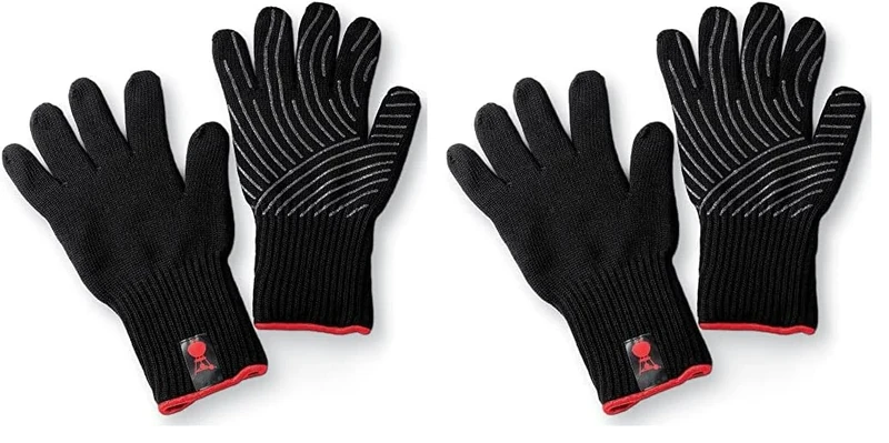 Weber Premium Grill Gloves - Size S/M, 1 Pair, made of Kevlar blend fabric, Black with Silicone knobs, protection against very high temperatures - Black (6670) (Pack of 2)