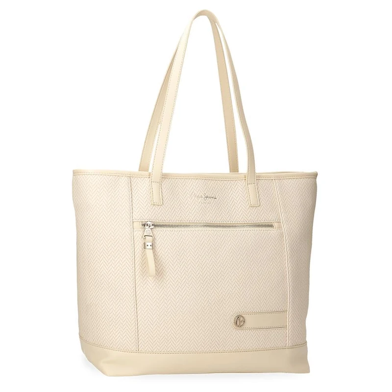 Pepe Jeans Sprig Portable Tote Bag 15,6 Inch Beige 34x32x14cm Faux Leather by Joumma Bags, Beige, One Size, Tote Bag