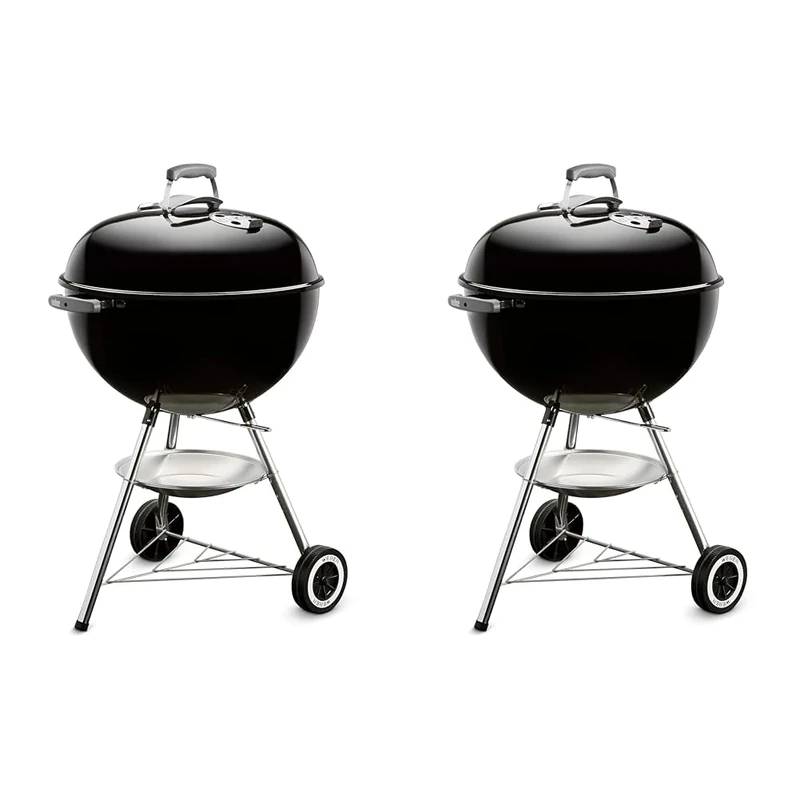 Weber Classic Kettle Charcoal Grill, Ø 57cm Grill Area, BBQ Grill with Porcelain-Enamelled Lid & Bowl, Lid Thermometer, Tripod Stand & Wheels, Chromed Grill Grate - Black (1341504) (Pack of 2)