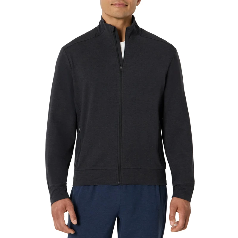 Amazon Essentials Men's Athletic Soft Performance Lightweight Zip-Up Gym Workout Jacket, Black Space Dye, XXL