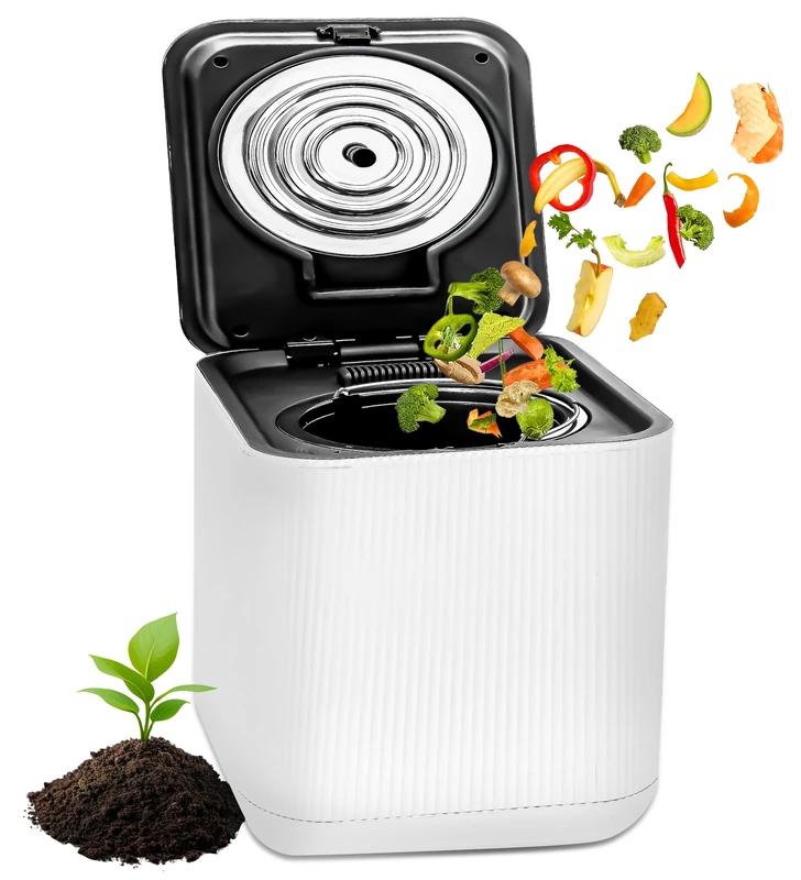 Nutrichef Electric Food Waste Composter 3L – Kitchen Countertop Indoor Compost Bin with Drying & Cooling System Food Scrap Recycler (White)