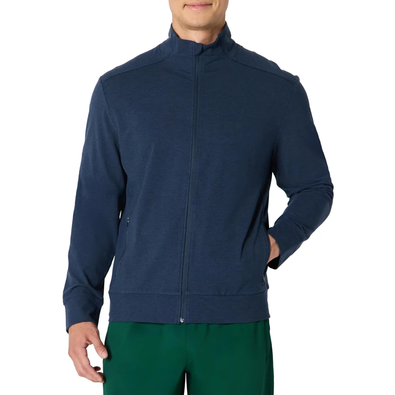 Amazon Essentials Men's Athletic Soft Performance Lightweight Zip-Up Gym Workout Jacket, Navy Space Dye, XS