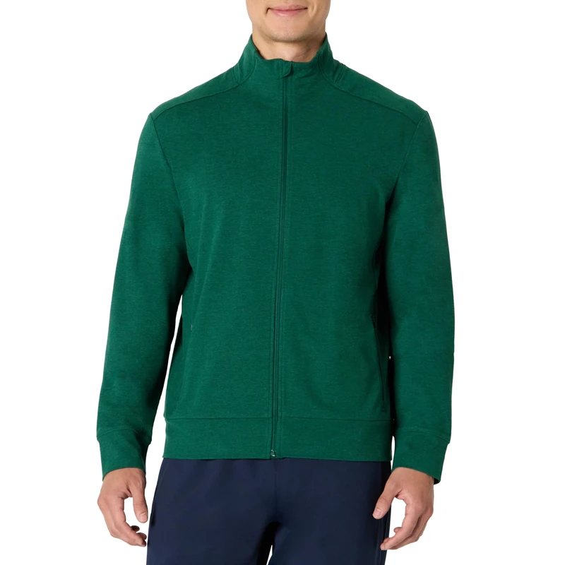 Amazon Essentials Men's Athletic Soft Performance Lightweight Zip-Up Gym Workout Jacket, Space Dye Green, XS