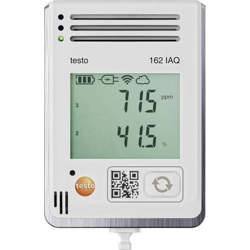 testo 162 IAQ - Online data logger with display and integrated sensors for temperature, humidity, CO2 and atmospheric pressure
