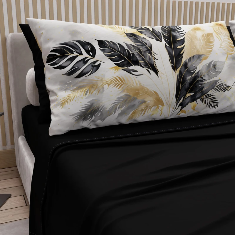 PETTI Artigiani Italiani - Cotton Sheets with Pillowcases in Digital Print, Single Sheet, Black Palm Print Bedding Set, 100% Made in Italy