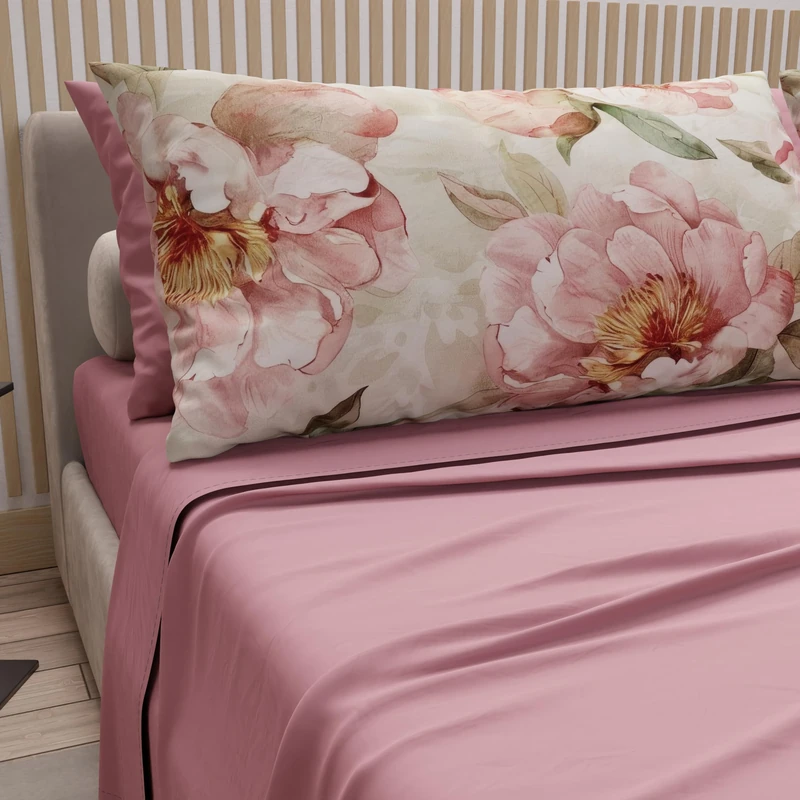 PETTI Artigiani Italiani - Cotton Sheets with Pillowcases in Digital Print, Double Sheet, Floral Pattern 20 Dark Powder, 100% Made in Italy - Image 1