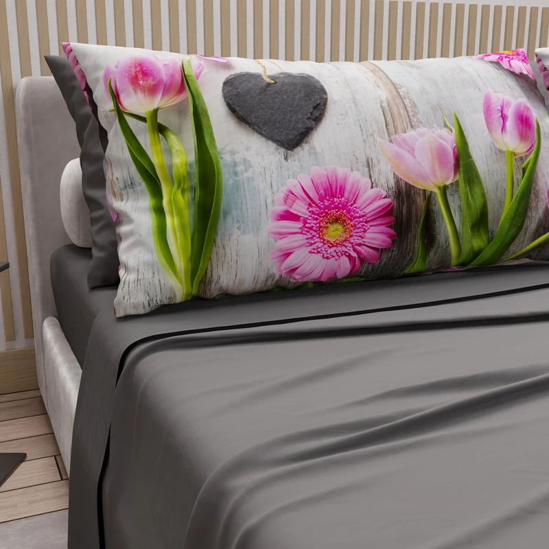PETTI Artigiani Italiani - Cotton Sheets with Pillowcases in Digital Print, Single Sheet, 330 Dark Grey Patterned Bedding Set, 100% Made in Italy