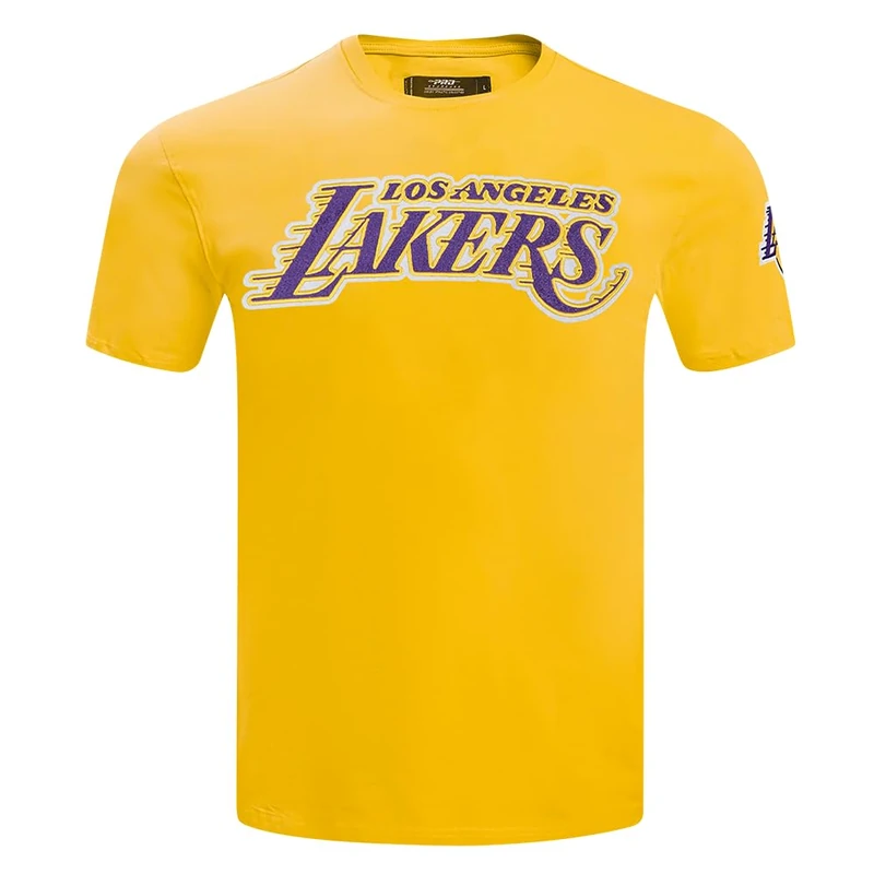 Pro Standard Mens NBA Los Angeles Lakers Classic Chenille Short Sleeve Tee Yellow XL - Image 1