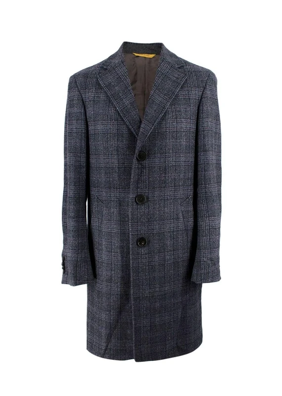 Canali Pre-loved Navy Check Kei Longline Coat