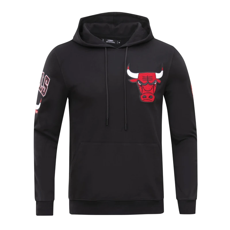 Pro Standard Mens NBA Chicago Bulls Classic Chenille Pull Over Hoodie Black 3XL